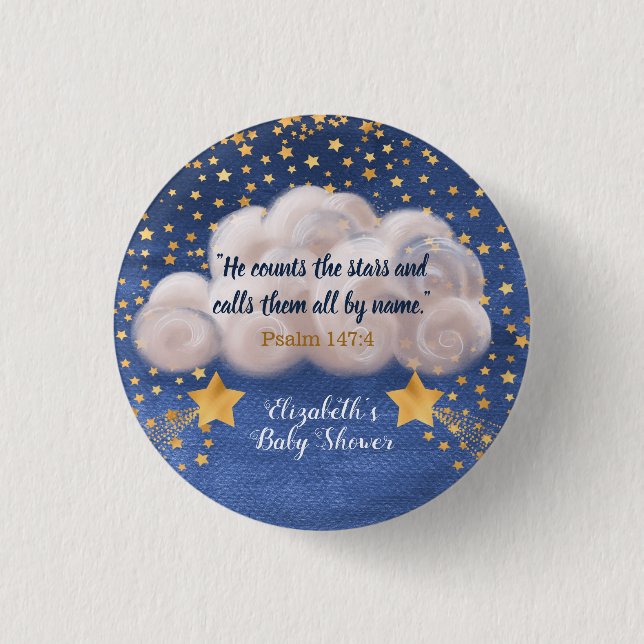Shooting Star Twin Religious Baby Shower  Button (Front)