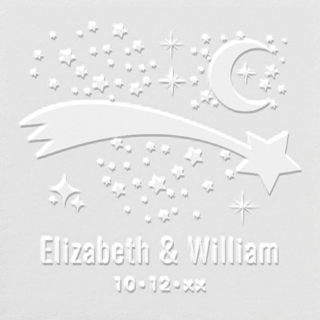 Shooting Star Wish Lucky Stars Moon Couple Wedding Embosser (Design)
