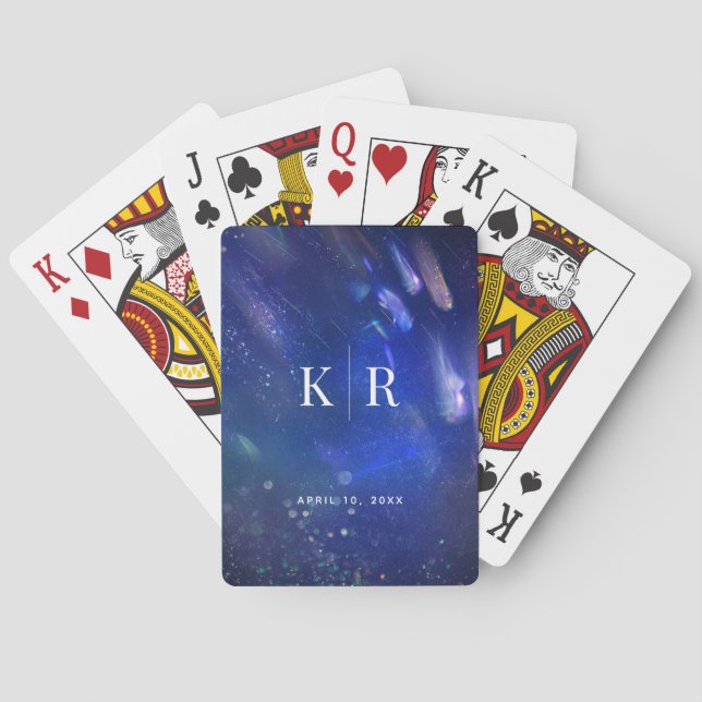 Shooting Stars Celestial Galaxy Monogram Wedding Poker Cards (Back)