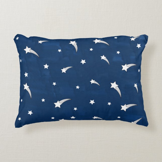 Shooting Stars Navy Blue Watercolor Accent Pillow (Front)
