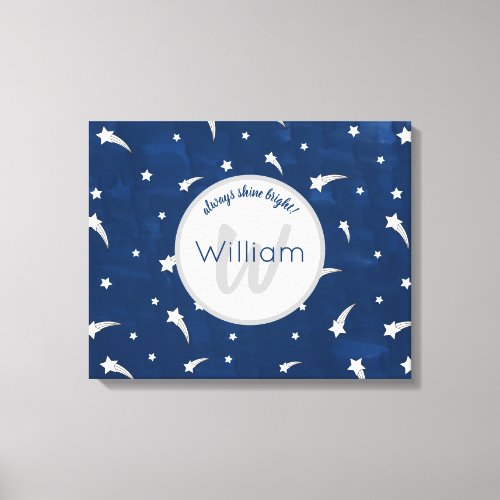 Shooting Stars Navy Blue Watercolor Monogram Canvas Print