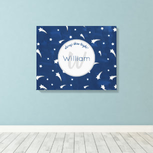 Shooting Stars Navy Blue Watercolor Monogram Canvas Print