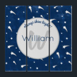 Shooting Stars Navy Blue Watercolor Monogram Triptych<br><div class="desc">A beautiful design featuring a navy blue watercolor background and shooting stars pattern. This design also showcases a personalized name monogram and inspirational phrase "always shine bright!" Ideal design for a baby nursery, new born baby gifts, baby shower gifts or gift for any other special occasion. Visit our shop to...</div>