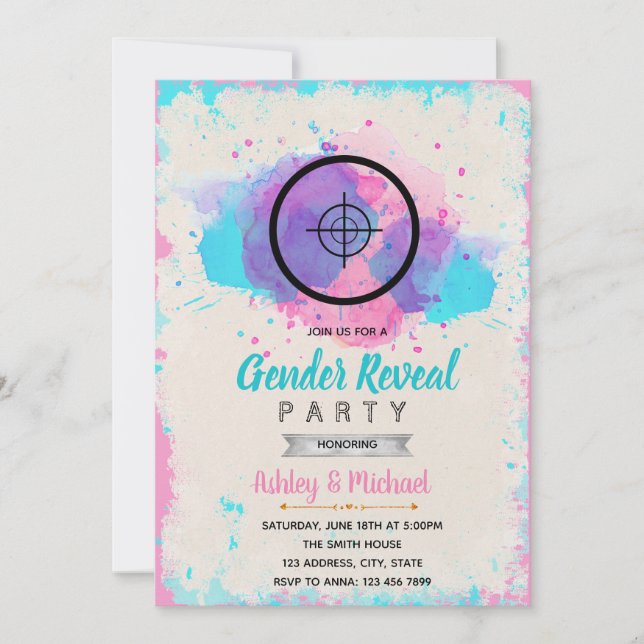 Shooting target gender reveal party invitation (Front)