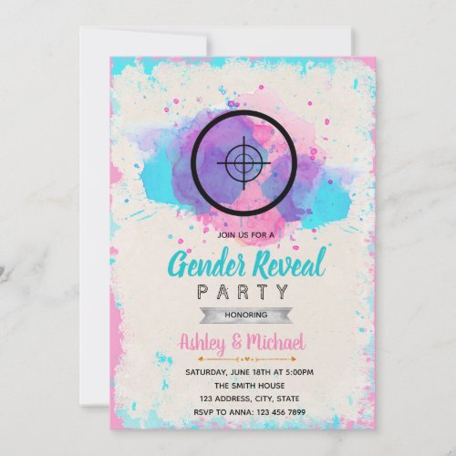Shooting target gender reveal party invitation