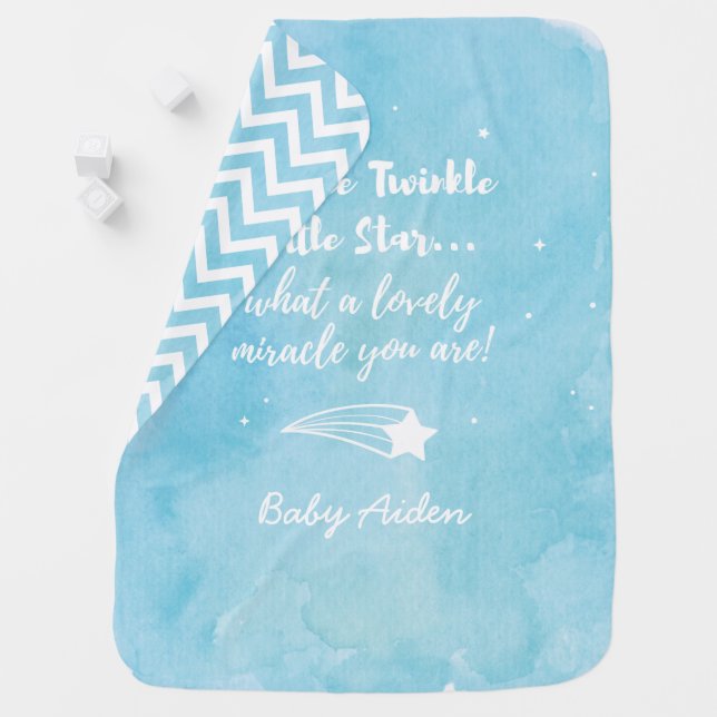 Shooting Twinkle Little Star Blue Baby Blanket (In Situ)