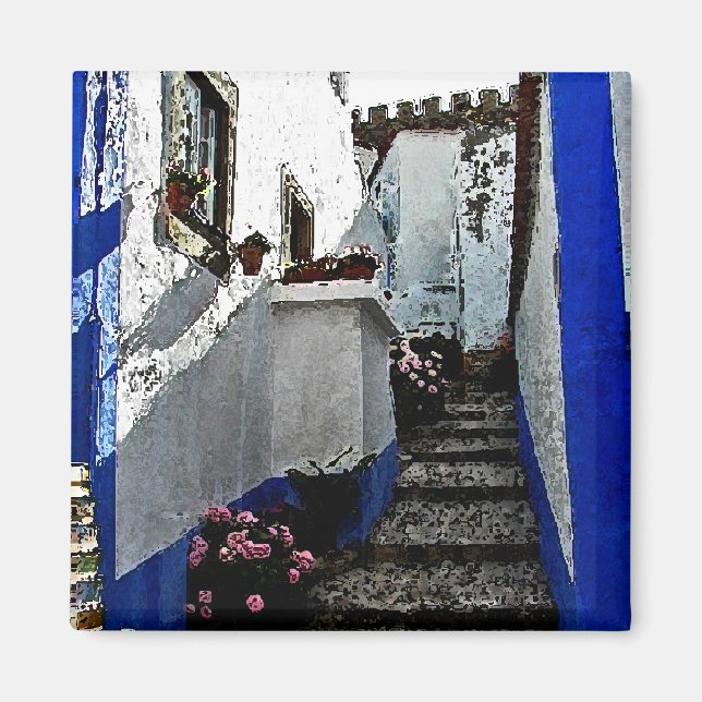 Shop and Steps in Obidos Portugal Magnet (Front)