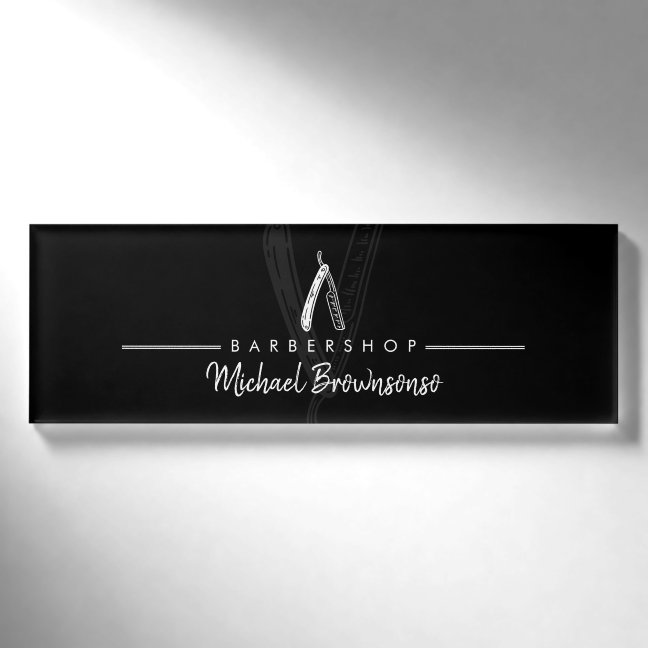shop black logo simple Hair Razor Barber Name Tag