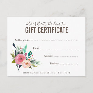 Shop Boutique Salon Gift Certificate Template Postcard