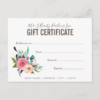 Shop Boutique Salon Gift Certificate Template Postcard