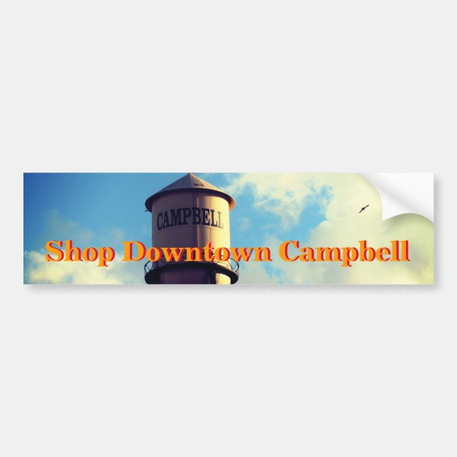 Shop Downtown Campbell Water Tower Bumper Sticker (Front)