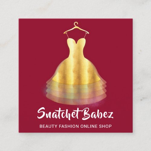 Shop Fashion Golden Dress Red QR Code Logo  Square Business Card