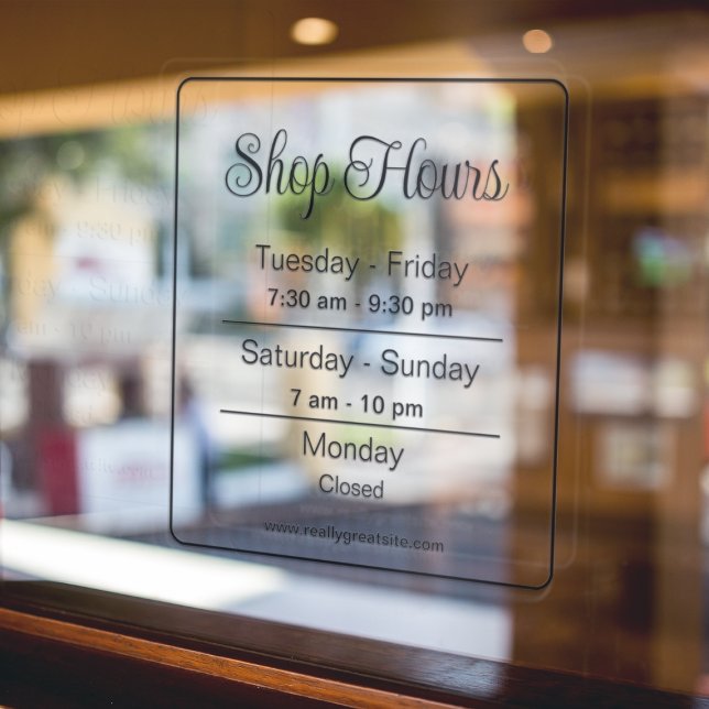 Shop Hours l Black Script Business Times Window Cling (Creator Uploaded)