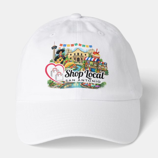 Shop Local San Antonio White Cap (Front)