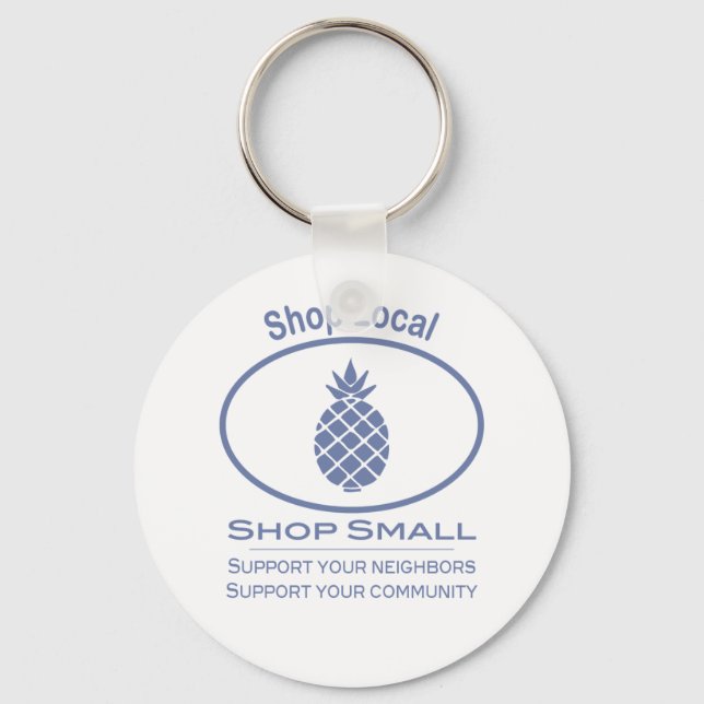 Shop Local, Shop Small blue pineapple Keychain (Front)