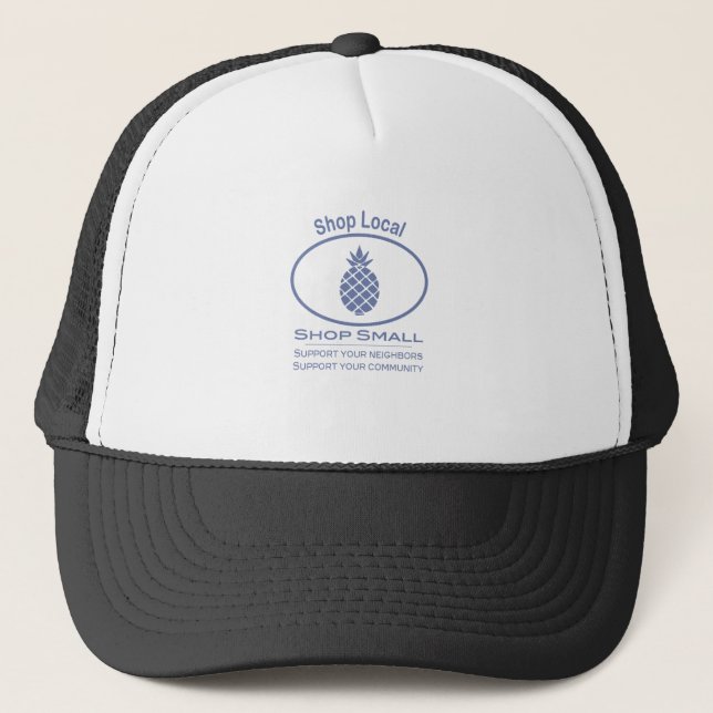Shop Local, Shop Small blue pineapple Trucker Hat (Front)