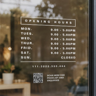 Shop Opening Hours Window cling