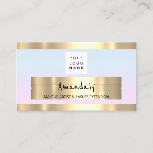 Shop QR CODE Logo Holographic Pink  Light Blue Business Card