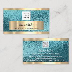 Shop QR CODE Logo Metallic Blue Business Card
