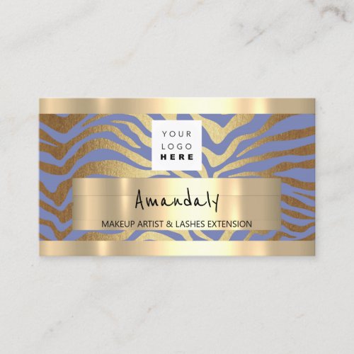  Shop QR CODE Logo Metallic Gold Light Blue Business Card