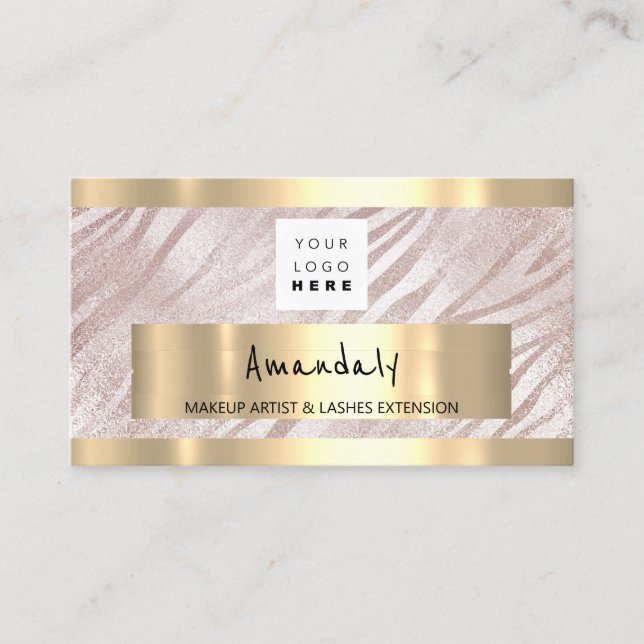  Shop QR CODE Logo Mettallic Light Pink Business Card (Front)