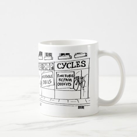 Shop Selling Inflatable Dolls is By a Cycle Shop Coffee Mug