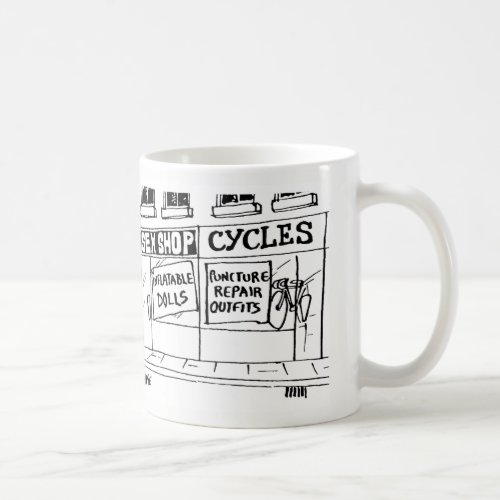 Shop Selling Inflatable Dolls is by a Cycle Shop Coffee Mug