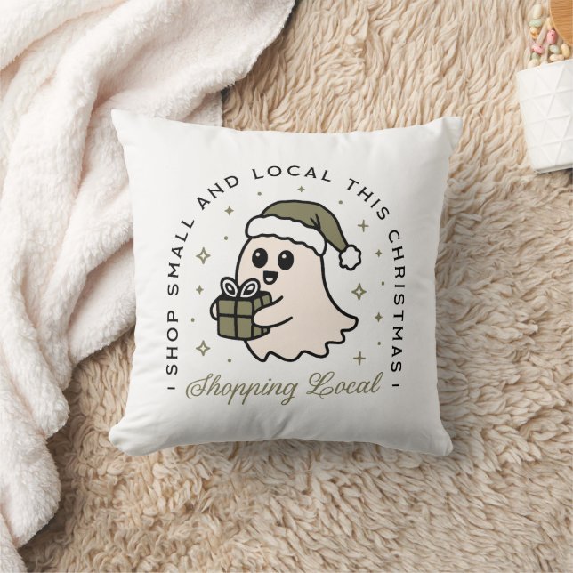 Shop small and local this Christmas green Throw Pillow (Blanket)