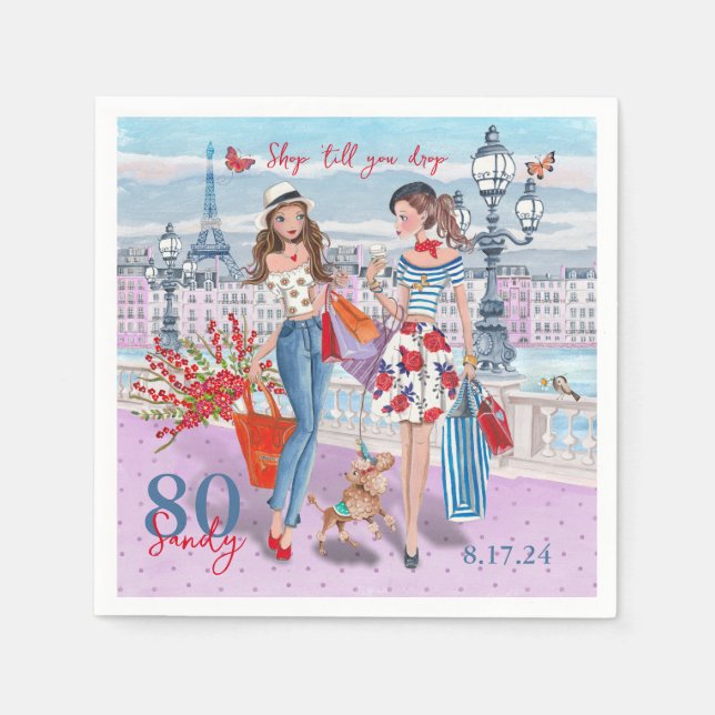 Shop 'till you drop 80th Birthday Party Napkins (Front)