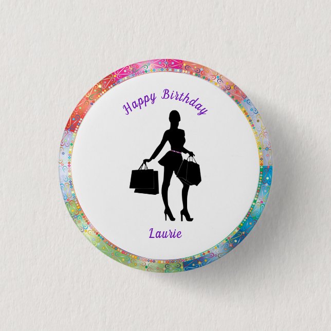 Shopaholic Glam Birthday Button (Front)