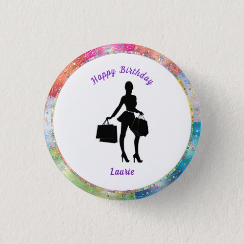Shopaholic Glam Birthday Button