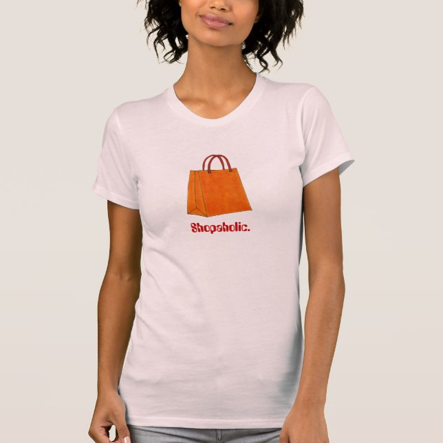 Shopaholic Orange Shopping Bag Fashionista Tee (Front)
