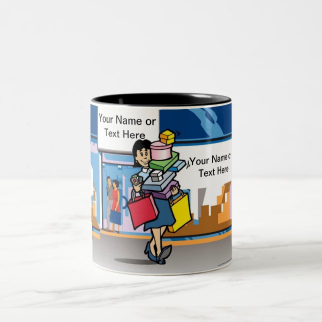 Shopper - Female Cartoon by PrintedPerfection.com Two-Tone Coffee Mug (Center)