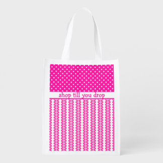 Shopping Bag: Candy Pink Geometric to Personalize Reusable Grocery Bag