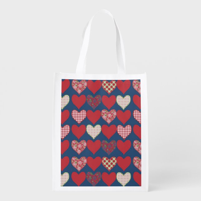 Shopping Bag: Gingham, Polka Dots, Hearts, Roses Reusable Grocery Bag (Back)