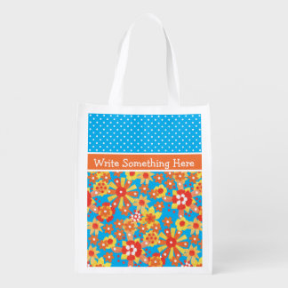 Shopping Bag: Orange Ditsy Flowers and Polka Dots Reusable Grocery Bag
