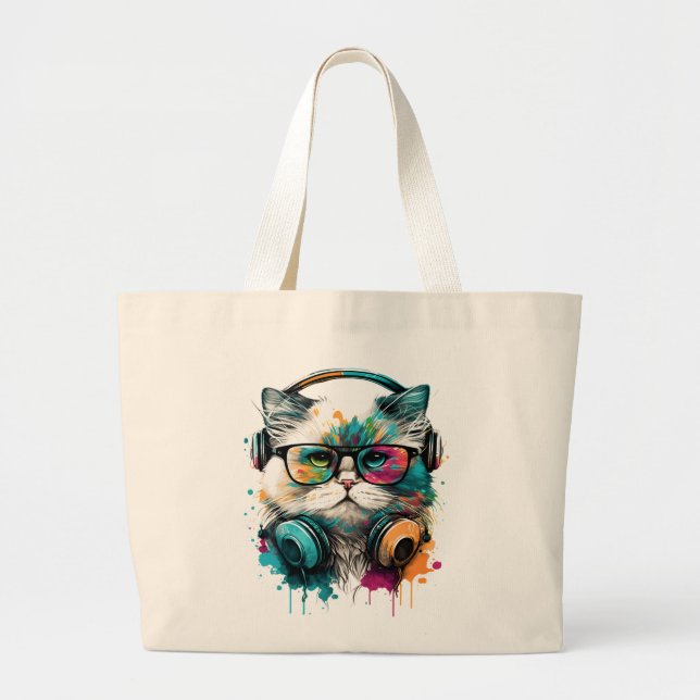 Shopping Bag with Colorful Cat Image (Front)