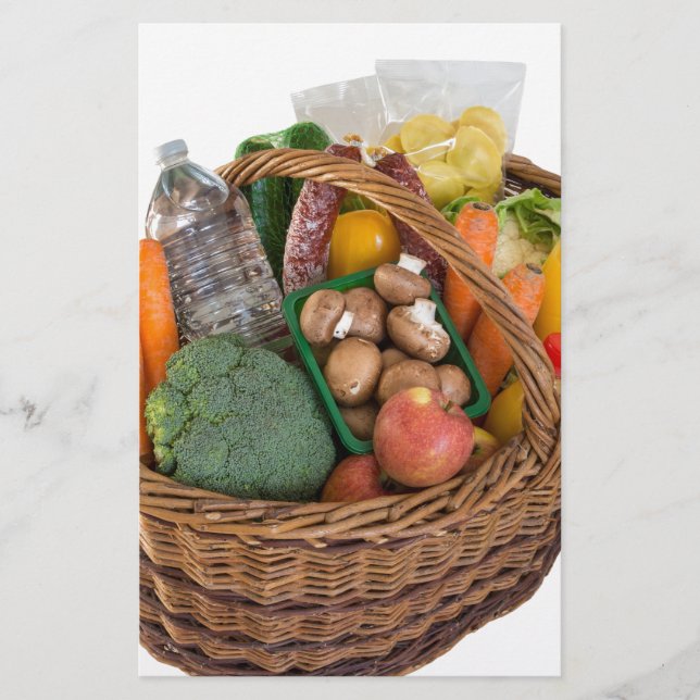 Shopping basket with foods fruits and vegetables stationery (Front)