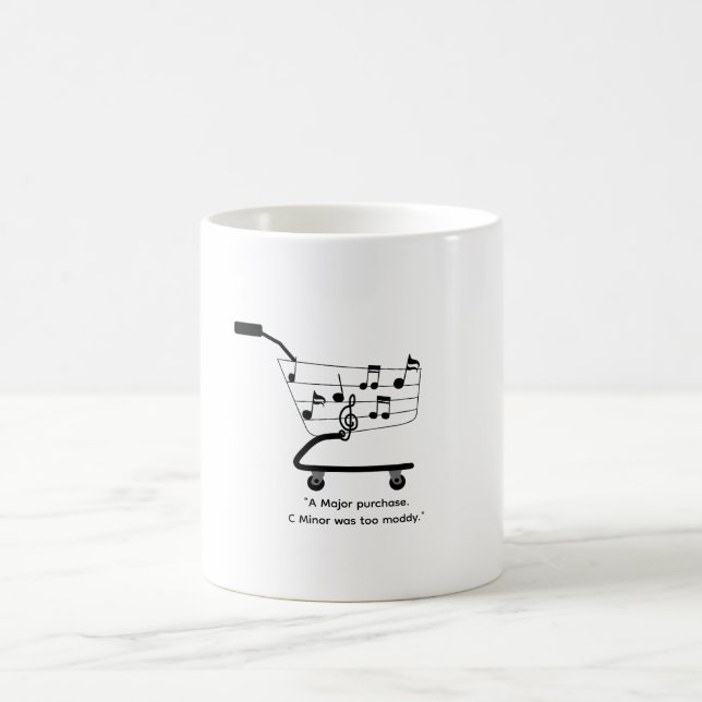 Shopping cart mug with musical notes, funny, humor (Center)