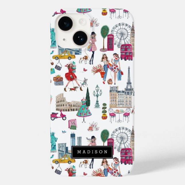 Shopping City Girl Illustration Pattern Case-Mate iPhone Case (Back)