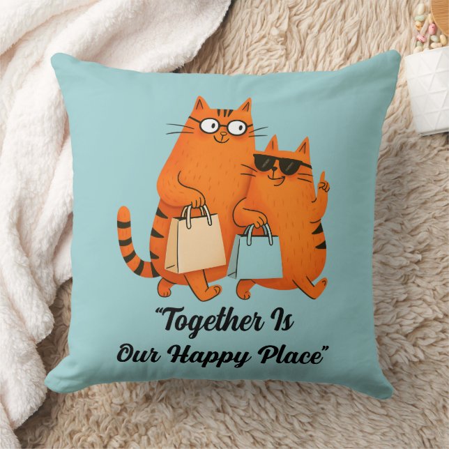 Shopping Day Cat Love Throw Pillow (Blanket)