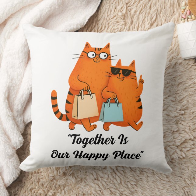 Shopping Day Cat Love Throw Pillow (Blanket)