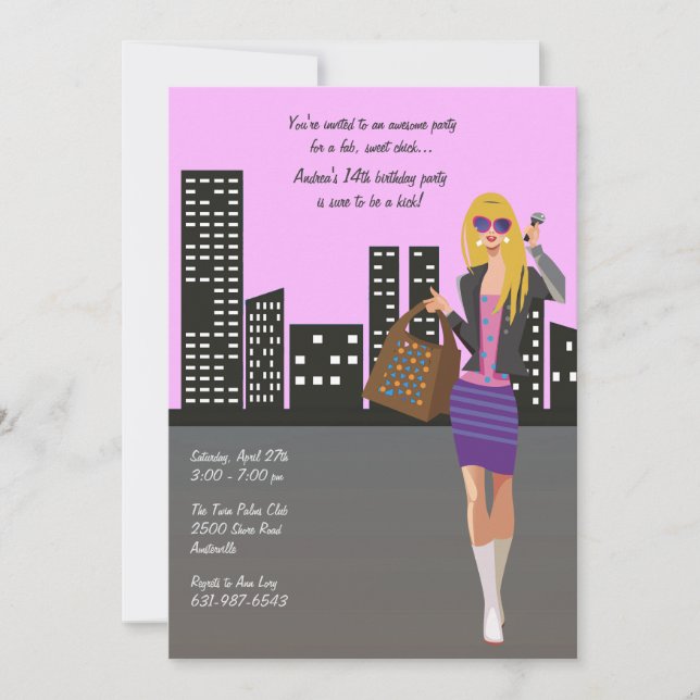 Shopping Girl Blond With Microphone Invitation (Front)