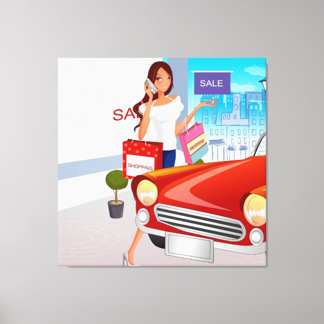 Shopping Girl Wrapped Canvas Print (Front)