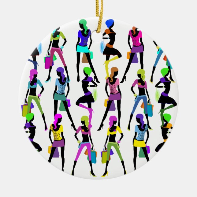 Shopping Glamor Girls Ceramic Ornament (Front)