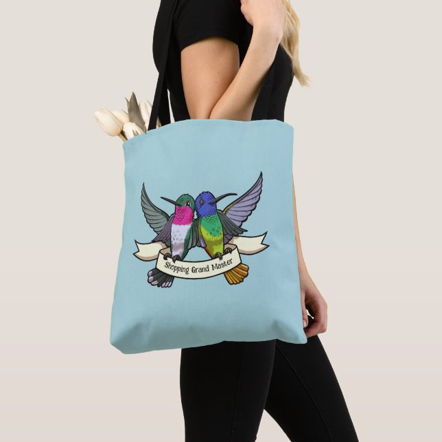 Shopping Grand Master Cute Hummingbirds & Ribbon Tote Bag (Close Up)