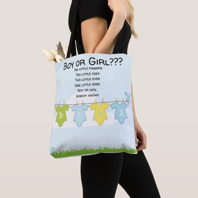 Shopping Grocery Tote Bag Gender Reveal Party Baby (Close Up)