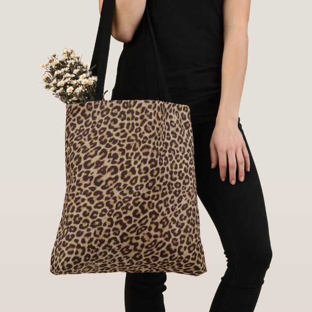 Shopping Grocery Tote Bag Leopard Print Brown (Close Up)