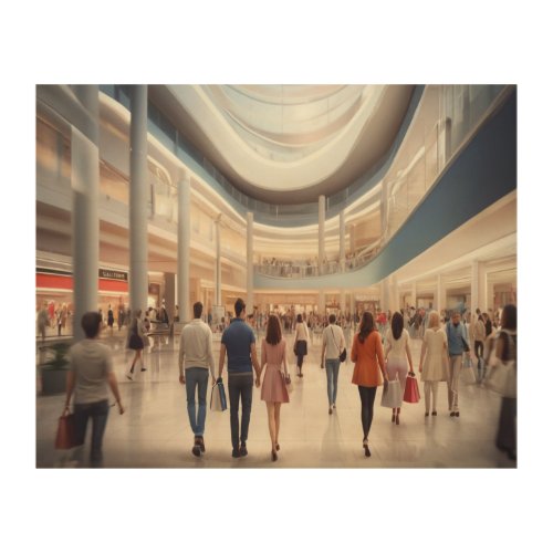  shopping in a large spacious mall wood wall art