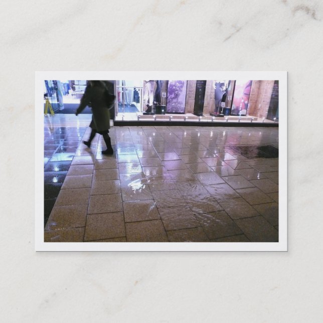 Shopping in the Rain, Mini Photo Business Card (Front)